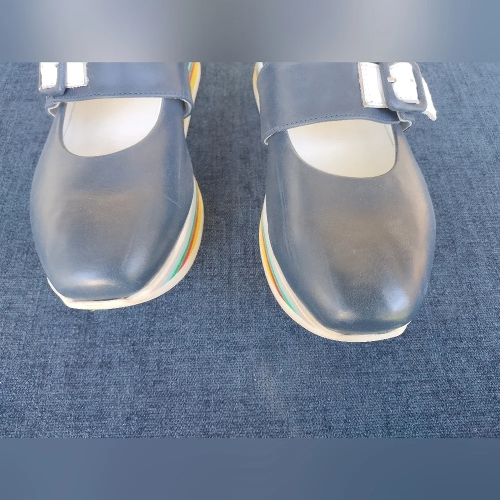 GIROTTI Mary Jane Leather Platform Heel Loafers Size 39 Blue